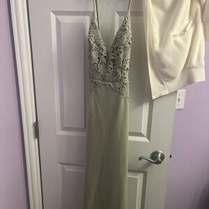 Lulus Elegant Lace Sage Maxi Dress NWT